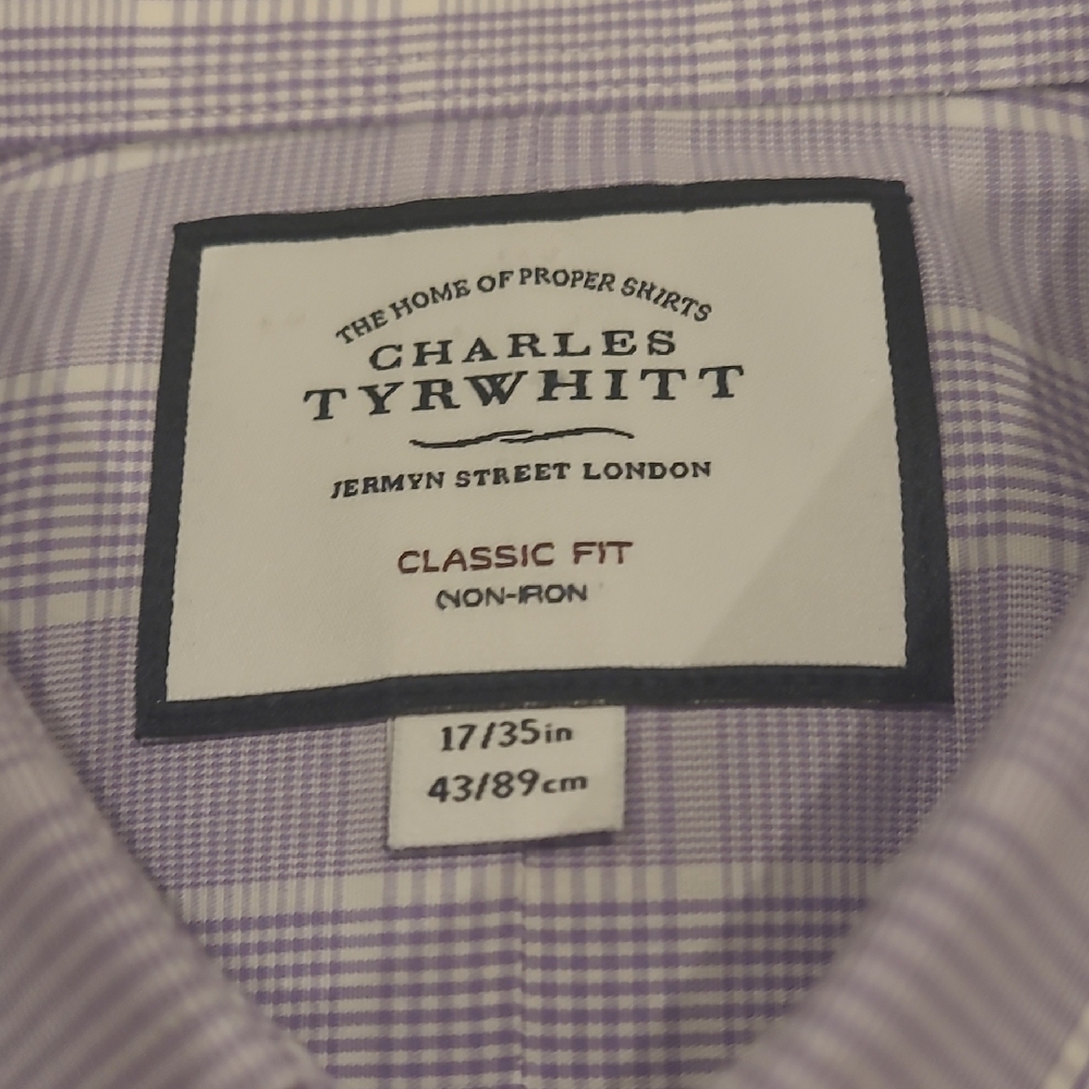 Charles Tyrwhitt Purple and White Dress Shirt with Windowpane Pattern - Picture 2 of 4